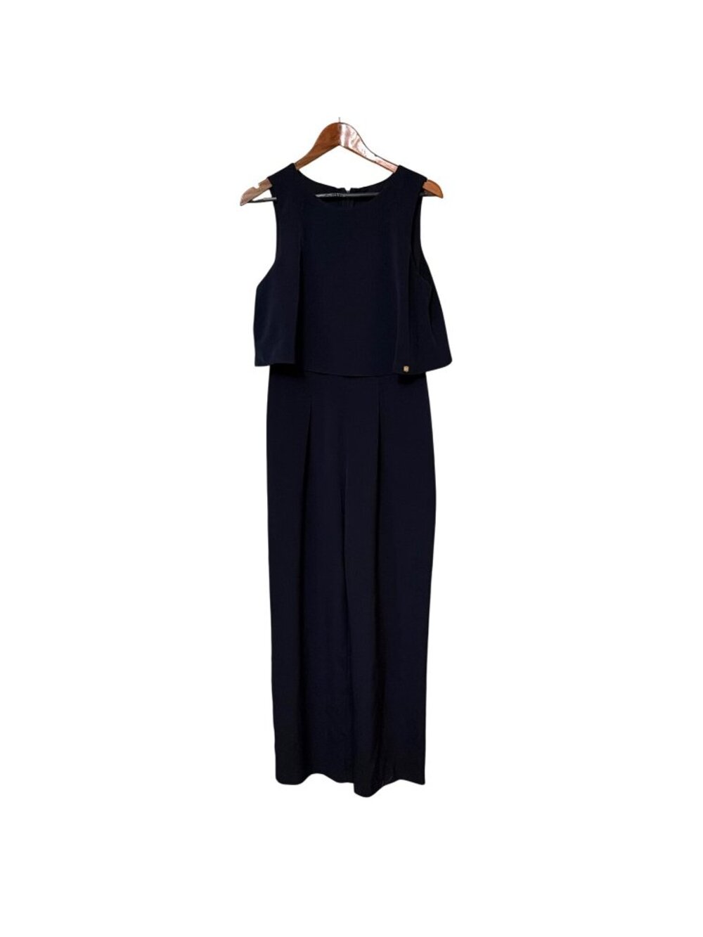 Ivanka Trump Navy Sleeveless Jumpsuit Wide-Leg Overlay Top Womens Size M